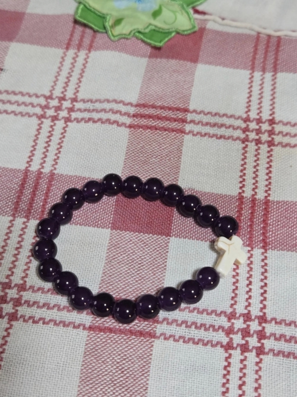 Purple Beaded Cross Bracelet Like New
